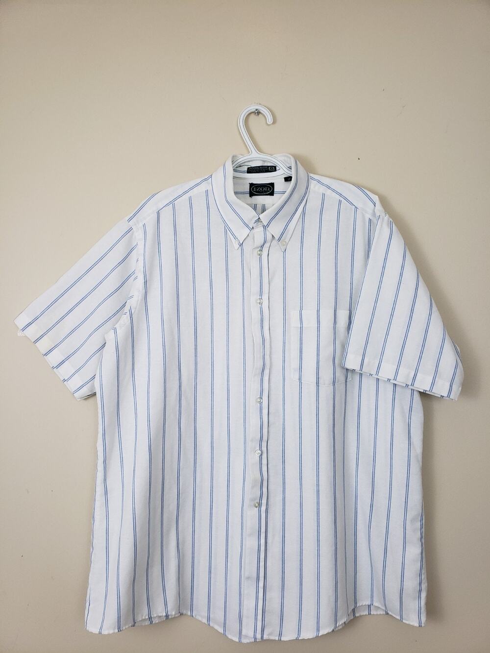 Vintage 90s IZOD Men's Shirt Size 17 Neck Short Sleeve Button-Up Stripe